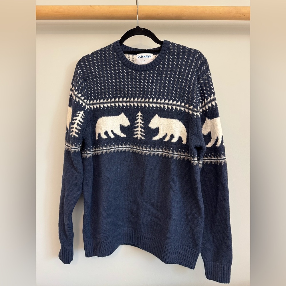 Old Navy Navy Blue Sweater with Bears and Trees